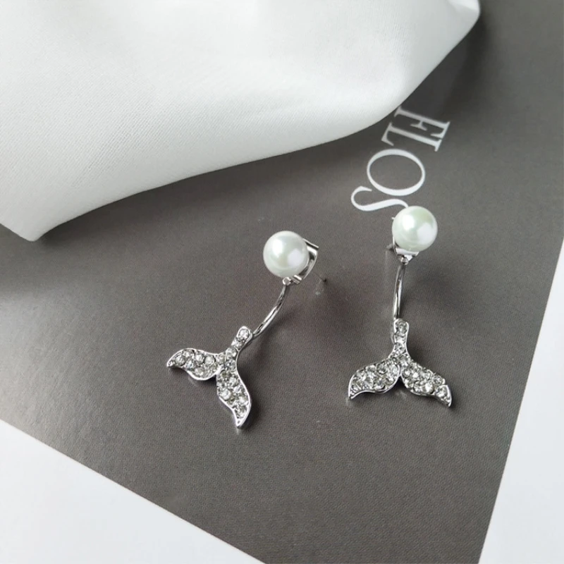 Whale Fishtail Pearl 925 Sterling Silver Temperament Micro-inlay Personality Fashion Female Dangle Earrings SEA306 | Украшения и