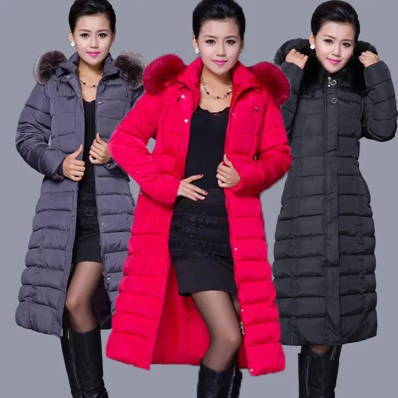 Winter Women Fashion Long Thick Warm Down Cotton Jacket Plus Size High Quality Fur Collar Slim Coat Overcoat Parka |