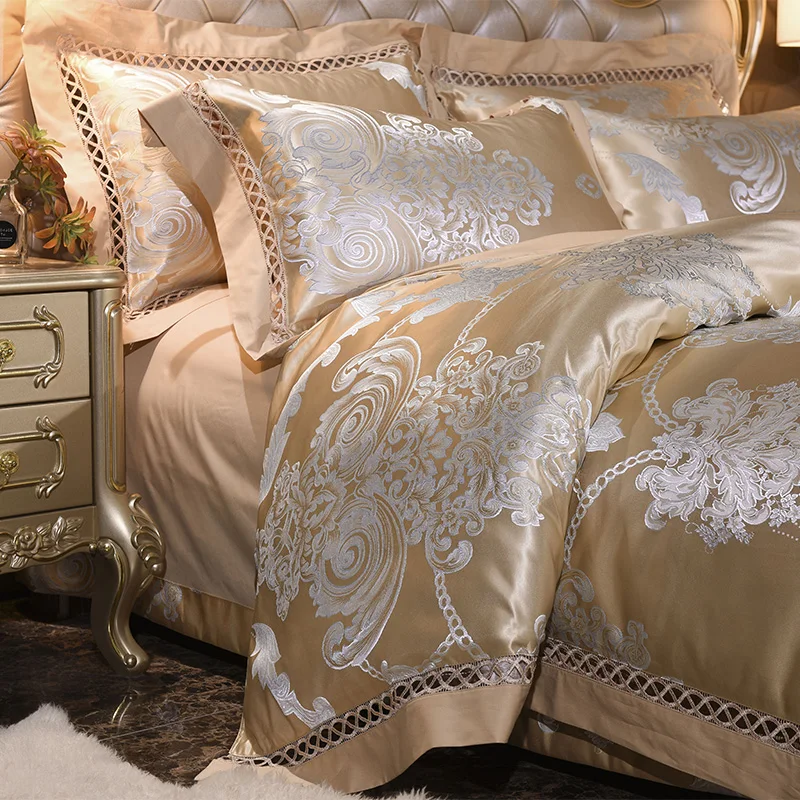 Home Textile Jacquard Silk Cotton Duvet cover Bed sheet Pillowcases Queen King Size 4Pcs Hollow out Satin Bedding set Luxury | Дом и сад