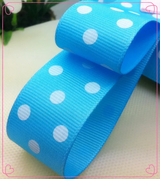 light blue "(25 мм) Корсажная лента печатные ленты с точками DIY бант лента для украшения шляп, сумок, одежды аксессуары подарок посылка - Цвет: light blue