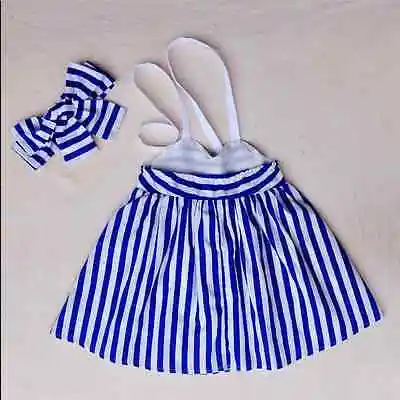 Детское платье в синюю и белую полоску с лямкой на шее|girl blue|kids baby girlkids |