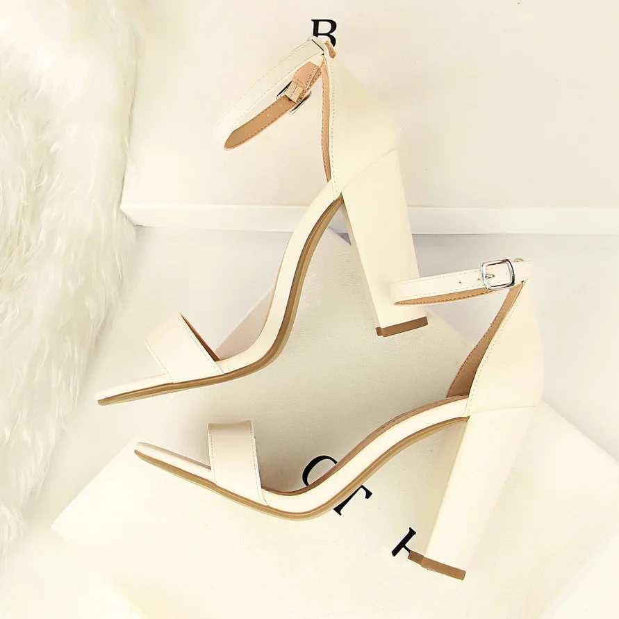 White Leather Летние модные женские босоножки на высоком каблуке 9 см; женские туфли-лодочки на квадратном каблуке фиолетового и розового цвета; женские туфли на массивном каблуке с ремешком; большие размеры 43 - Цвет: White Leather