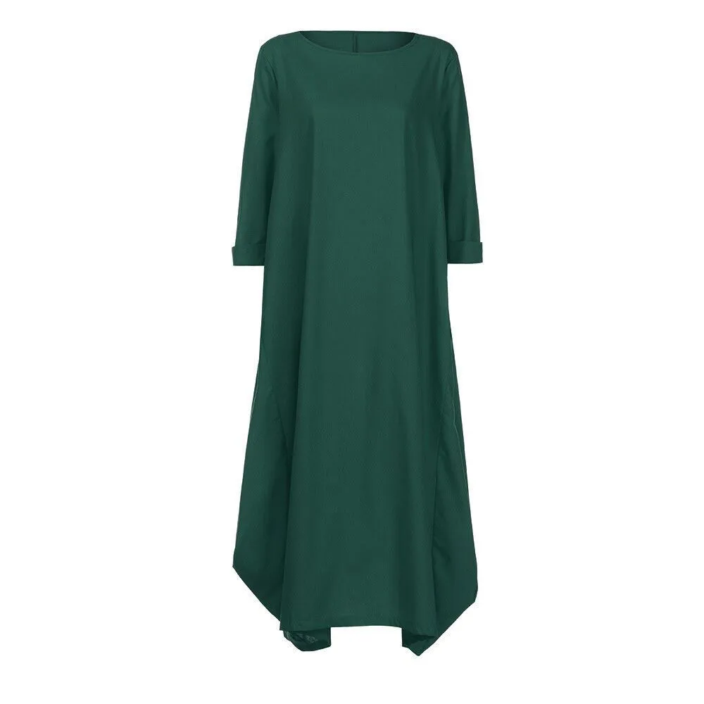 MISSOMO, женское платье с вырезом лодочкой, 3/4, рукав "летучая мышь", мешковатое, макси, длинное платье-рубашка, больше размера d, повседневные, вечерние, кафтан, одноцветное, Vestido размера плюс