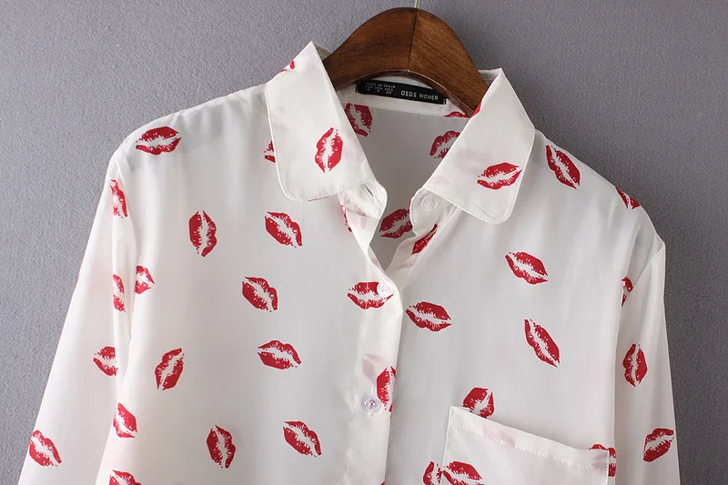 Новая модная женская сексуальная шифоновая блузка с принтом красных губ