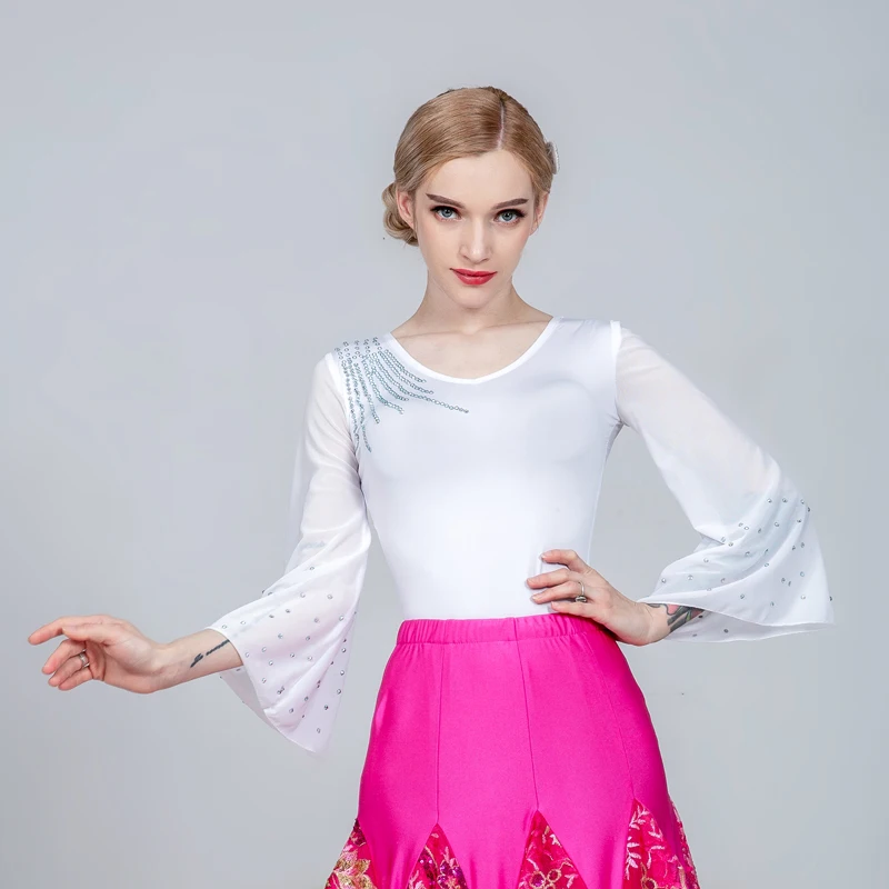 white top Стандартная Женская юбка, юбки для бальных танцев, топы для фламенко, юбка для фламенко, испанский костюм для фламенко, Одежда для танцев, Одежда для танцев - Цвет: white top