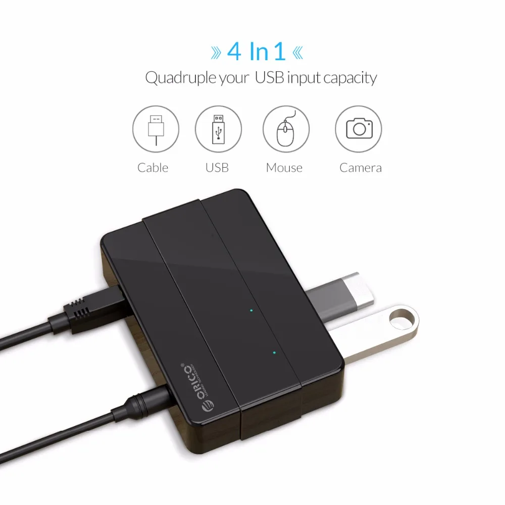ORICO 4 порта USB 3,0 концентратор 5 Гбит/с супер скорость портативный USB разветвитель с 12 В адаптер питания для ноутбуков Аксессуары для настольных компьютеров
