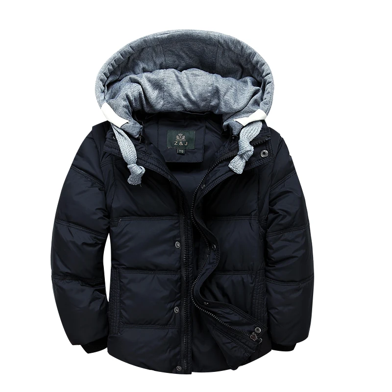 Зимние куртки для мальчиков Детские теплые пуховые парки со съемным капюшоном