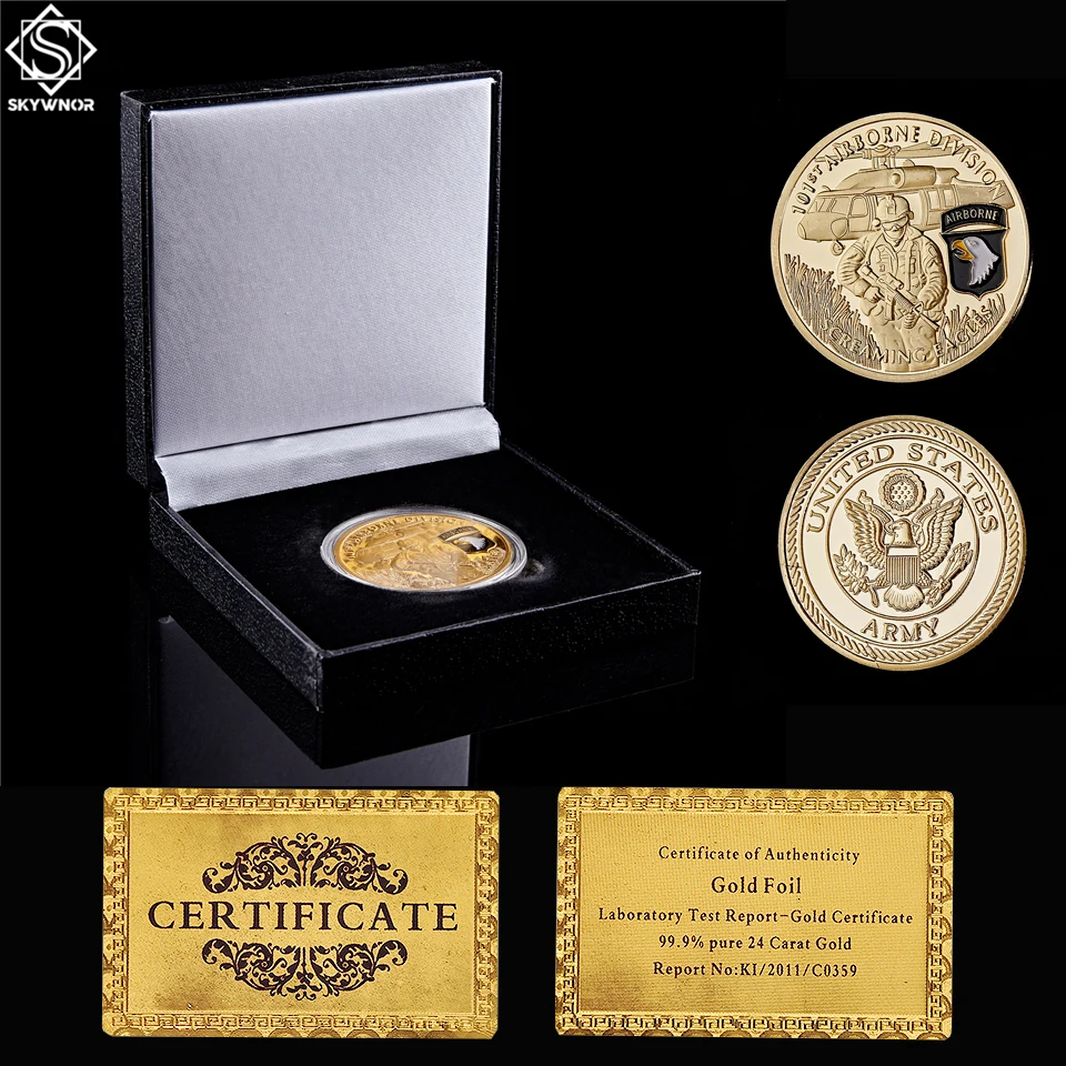 

USA Military 101st Airborne Division Screaming Eagles Gold Coins For Collection W/ Luxury Coin Box Display