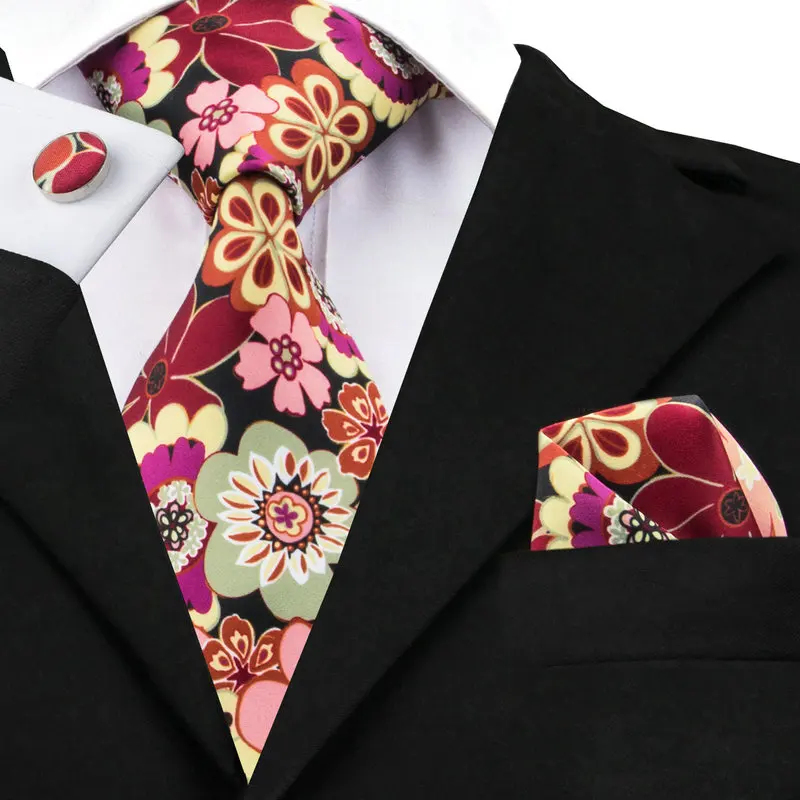 Мужской комплект из галстука и запонок с цветочным принтом|tie wholesaler|tie toyties uk |