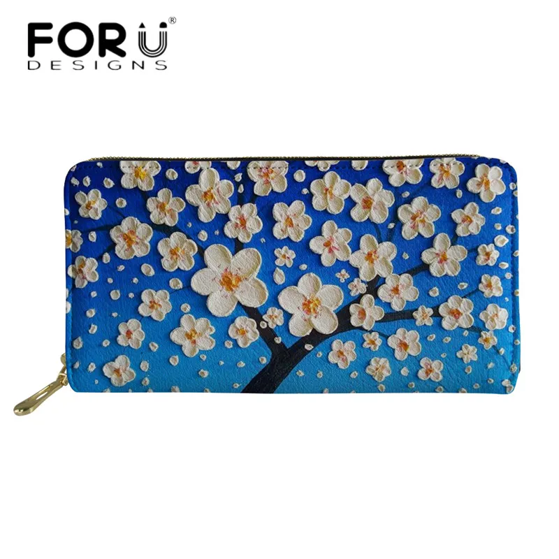 FORUDESIGNS/женские кошельки с объемным цветочным рисунком, Роскошный кошелек высокого качества, длинный кожаный кошелек для молодых девушек, Подарочный держатель для карт, чехлы
