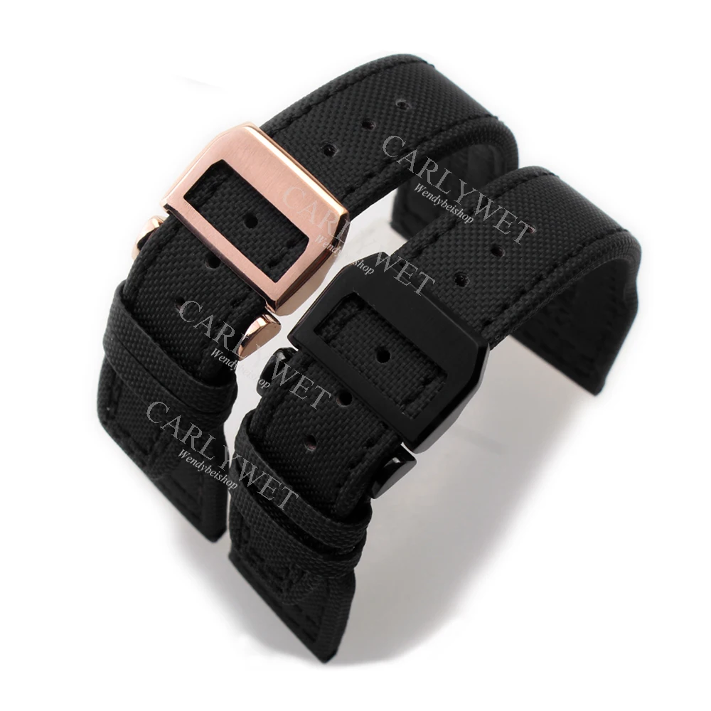 CARLYWET 22mm Black Nylon Fabric Leather Band Wrist Watch Band Strap Belt For PILOT'S WATCHES/Portugieser PORTUGUESE
