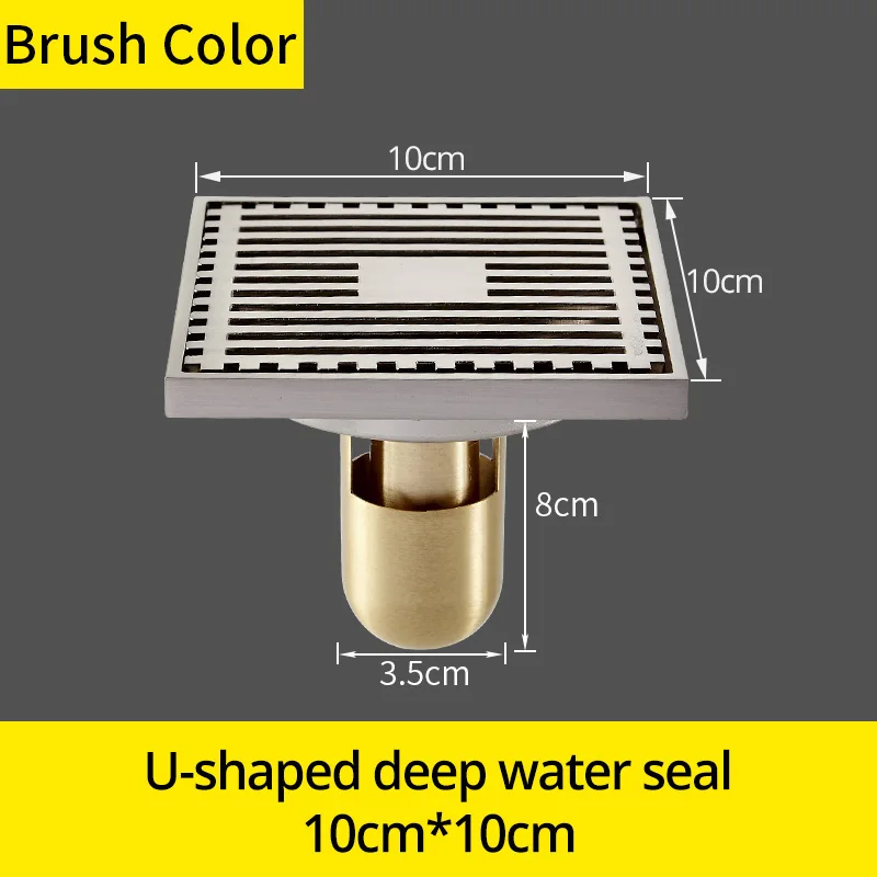 Brush 811521SN-U Стоки 10*10 см Твердый латунный хромированный Серебряный душ слив ванная комната квадратная крышка анти-запах волос фильтр балкон пол DrainBS-8109A - Цвет: Brush 811521SN-U