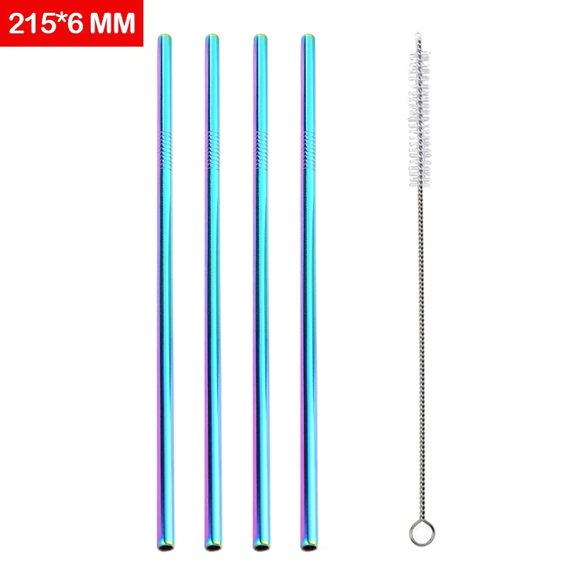 Rainbow color Нержавеющая сталь соломы с щеточка для очистки, многоразовая Металл питьевой соломинки Еда Класс 6*215 мм соломы Цвет соломы поле - Цвет: Rainbow color