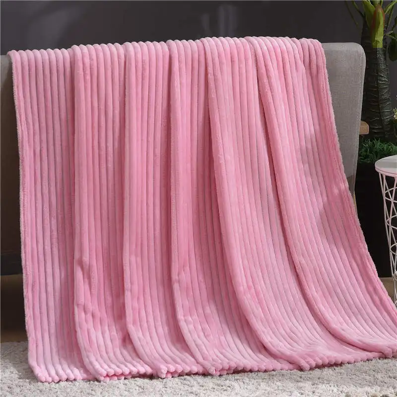 Pink Jagdambe полосатые фланелевые одеяла для кровати, плотные коралловые флисовые пледы, зимнее постельное белье, покрывало для дивана, мягкие пушистые одеяла - Цвет: Pink