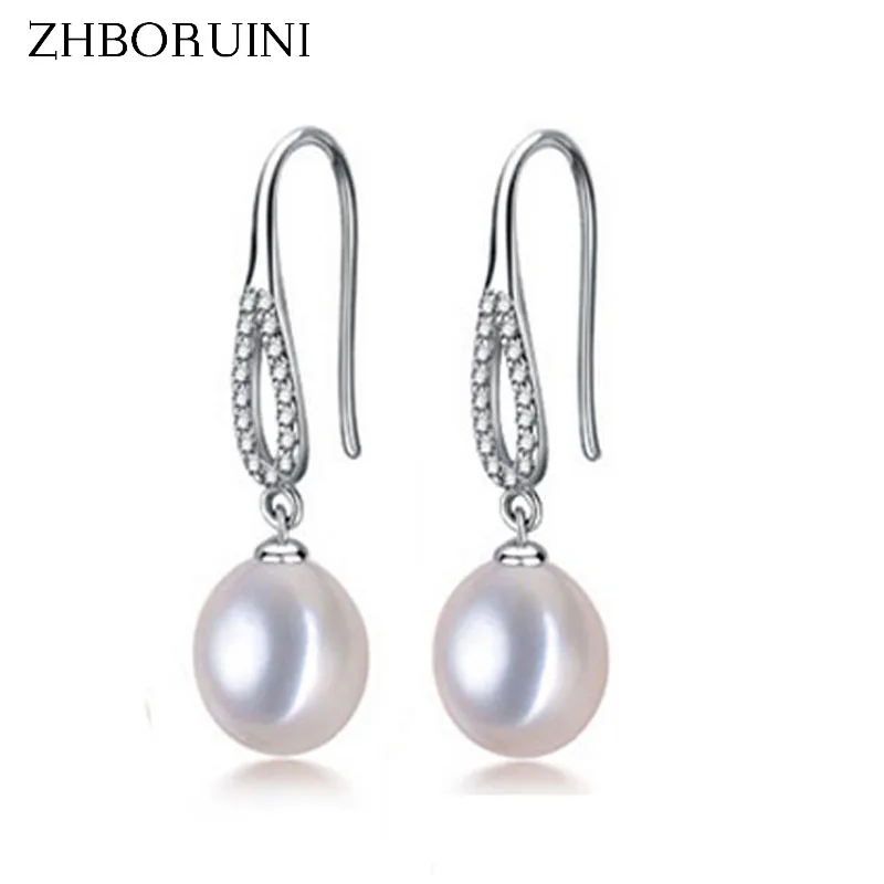 

ZHBORUINI 2021 Fashion Natural Pearl Earrings 925 Sterling Silver Pearl Jewelry For Women 8-9mm Water Drop Pearl Earrings Gift