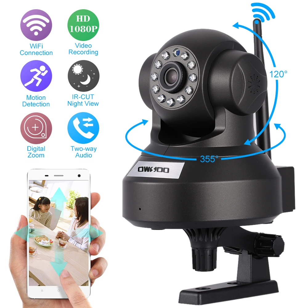 

IP-камера OWSOO 1080P Беспроводная с поддержкой Wi-Fi, 2 МП, PTZ