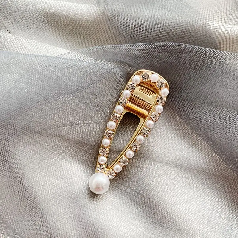 Fashion Pearl Hair Clip Geometric Rectangle Water Drop Hairpins Metal Gold Color Hair Styling Accessories - Цвет: 10