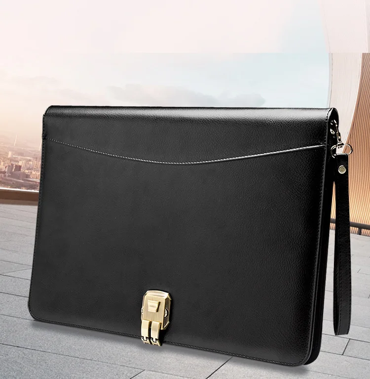 

A4 PU Leather Padfolio Business Document Business Manager Bag Portfolio File Folder with Password Lock Calculator Zipper Clip