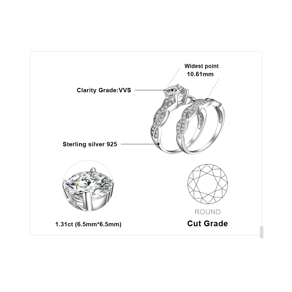 JewelryPalace Бесконечности Имитация Алмазный Годовщина Обещание Обручальное Обручальное Кольцо Невесты Набор Стерлингового Серебра 925 Ювелирных Изделий