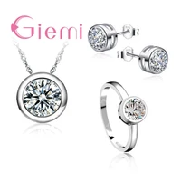 wedding bridal jewelry sets factory outlets 925 sterling silver round cubic zircon stud earrings pendant necklace rings