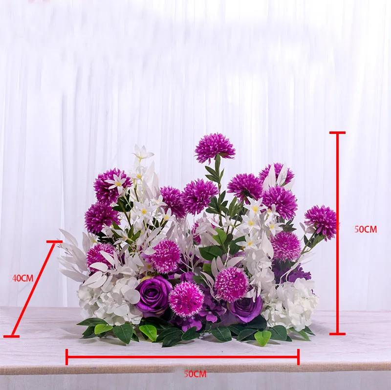 Purple 50cm 50/100 см Европейский искусственный ряд цветов вечерние свадебная АРКА фон Настенный декор расположение de fleurs de mariage Роза пионы помпон - Цвет: Purple 50cm