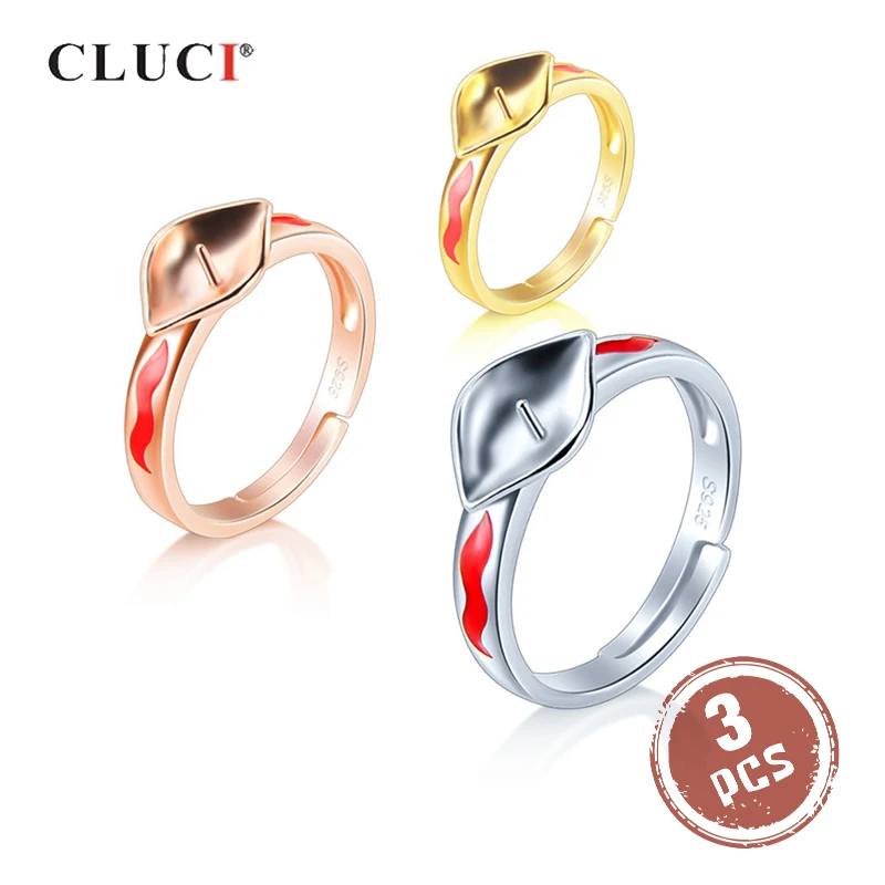 CLUCI 3 шт 925 пробы Серебряное регулируемое кольцо из розового золота для женщин