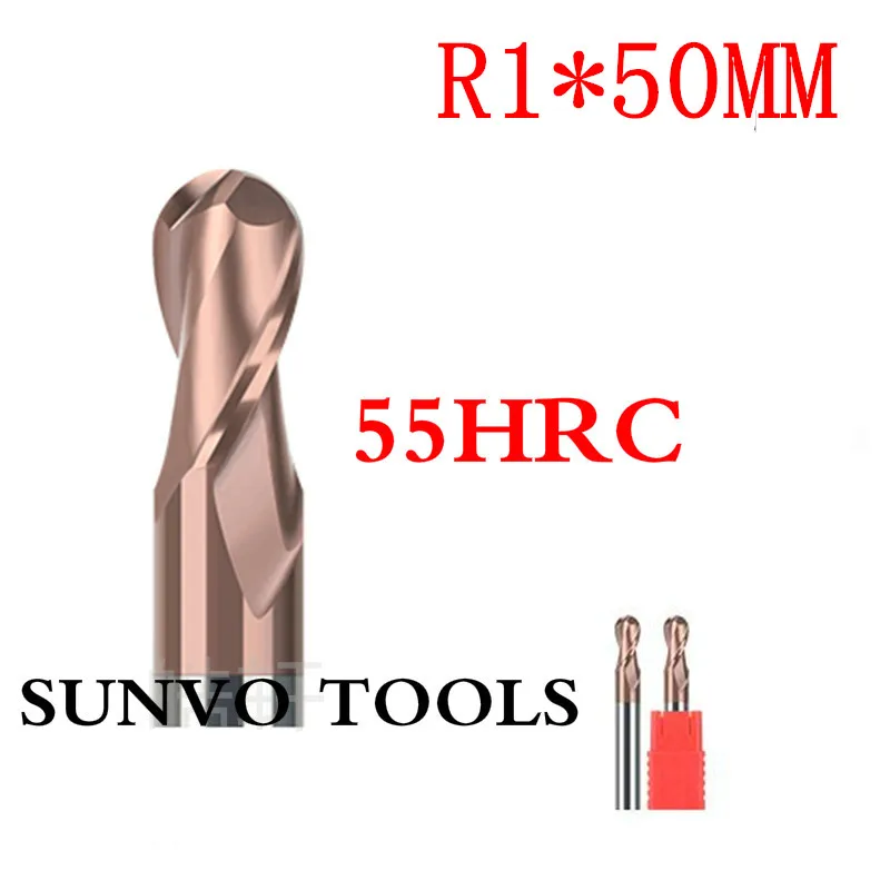 5 шт./компл. мяч носом фрезы концевой фрезы R1x50MM 2 мм HRC45 HRC50 HRC55 HRC60 HRC65 Вольфрам карбида квадратный плоский конец мельницы спираль Биты