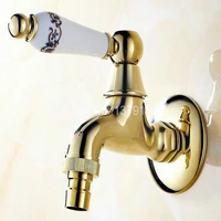 luxury modern gold color brass ceramic flower pattern handle washer faucet wall mounted laundry bathroom mop water tap aav136