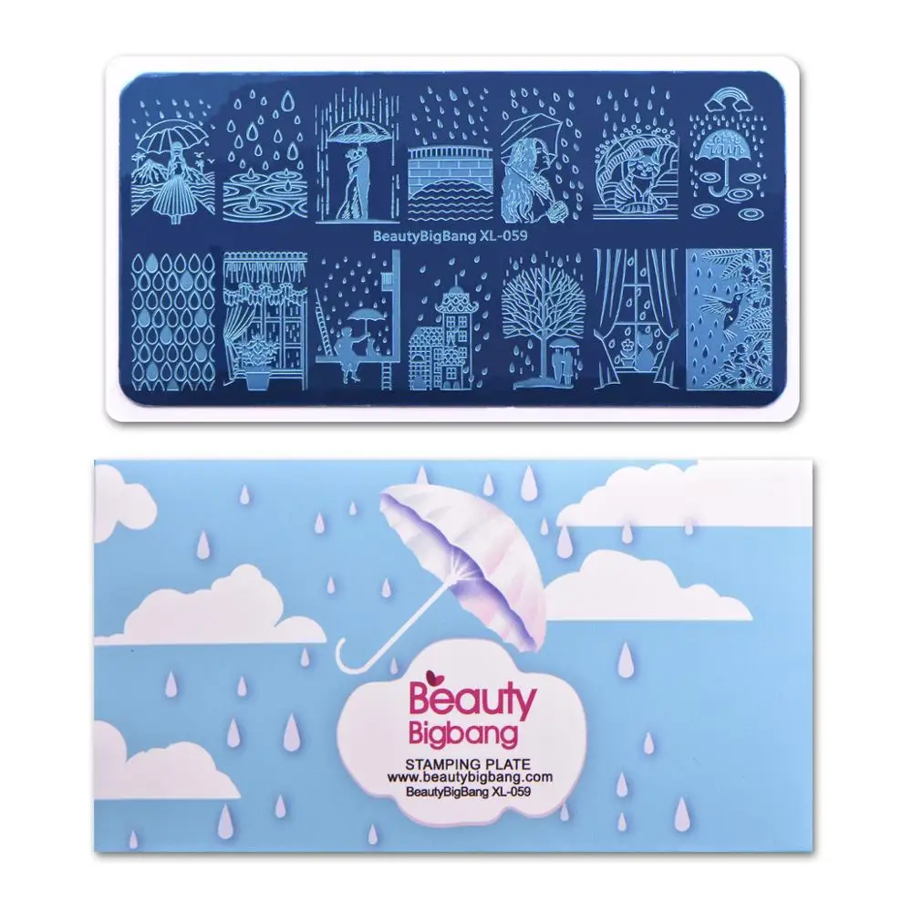 Пластины для штамповки ногтей BEAUTYBIGBANG 6*12 см прямоугольные зонтичные узорами