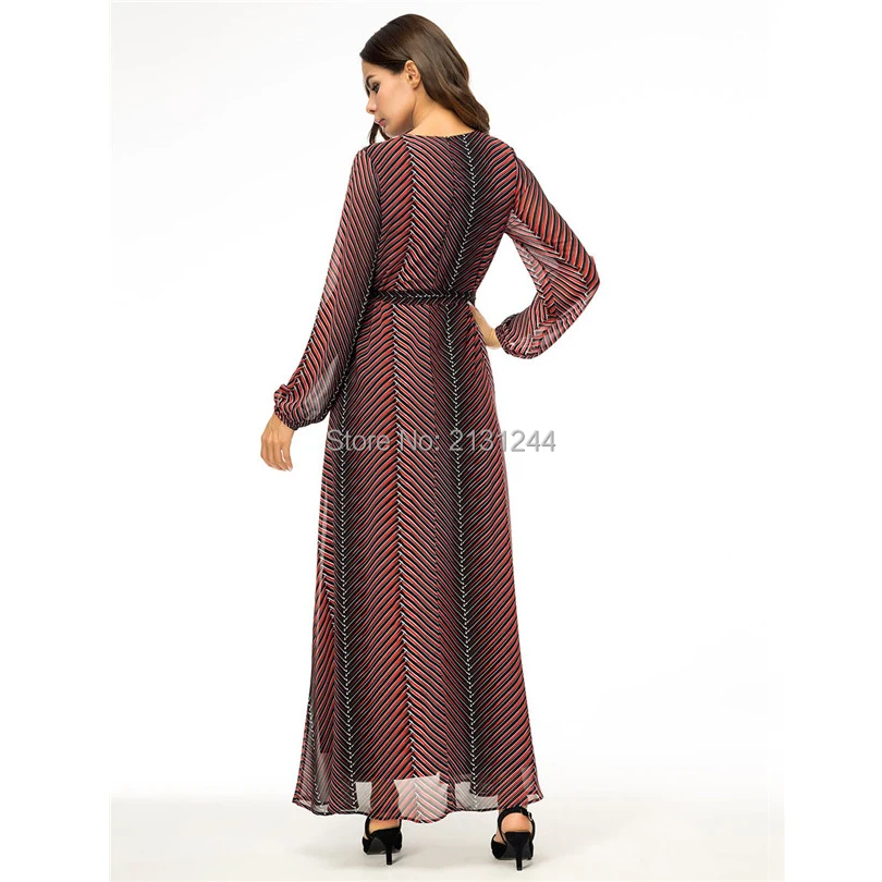 Abaya Vestidos 2018 шифоновое Полосатое Турецкий Арабский мусульманский хиджаб платье
