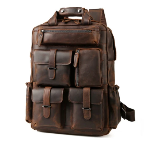

men Weekender Bag Large enuine Leather Backpacks men's Casual Style Carry On Travel bags male Brown Durable Backpack
