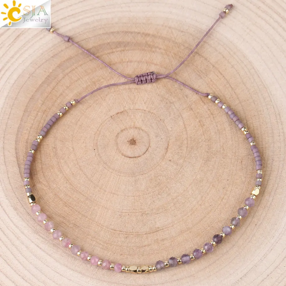 CSJA Delicate Miyuki Bracelets Boho Natural Stone Bracelet for Women Seed Beaded Bohemian Jewelry Handmade Braiding Armband S431 | Украшения