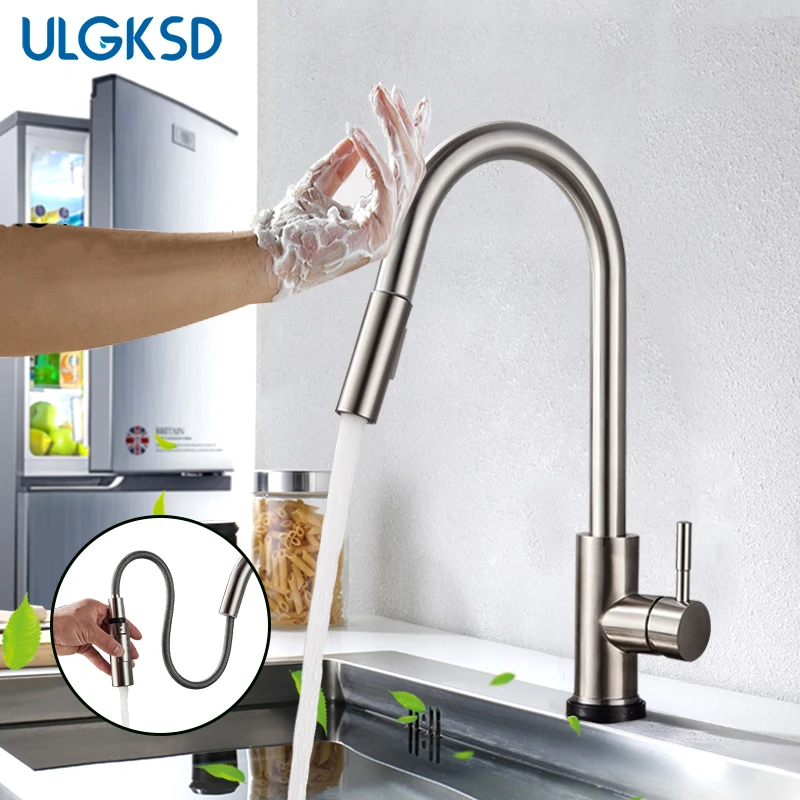 ULGKSD черный/золотой Кухня кран смеситель с одной ручкой водопроводной вытащить 2 функции Кухня смеситель