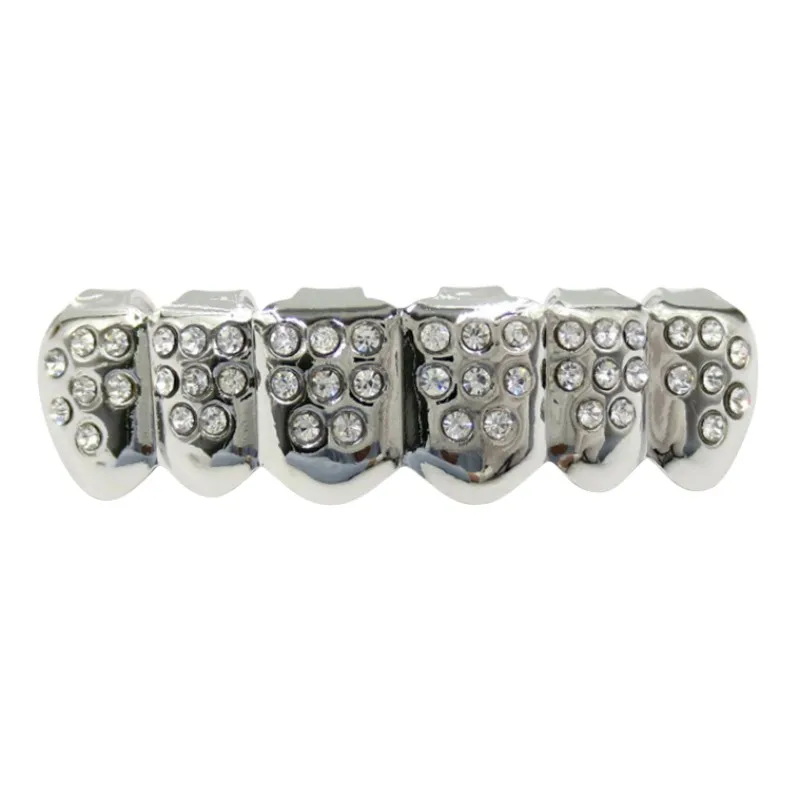 S3 14 к золотые зубы посеребренные с алмазными зубьями Grillz верхнее дно Iced Out CZ хип хоп зуб крышка гриль набор вечерние принадлежности - Цвет: S3