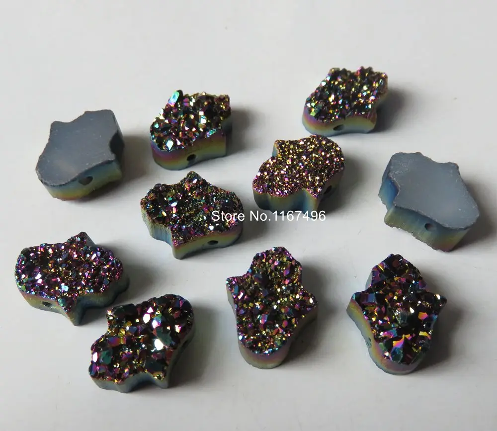 100pcs/lot 11x13mm Rainbow Red Color Hamsa Druzy Stone Natural Crystal for DIY Jewelry | Украшения и аксессуары