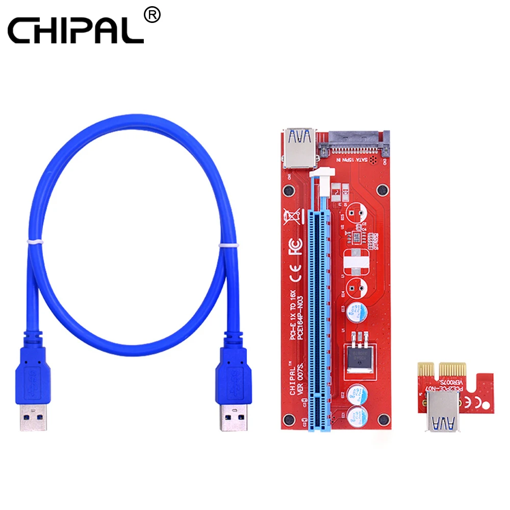 CHIPAL 10 шт. VER007S 0 6 M PCI E Райзер карта 007S Express 1X до 16X адаптер USB 3 кабель SATA Power для