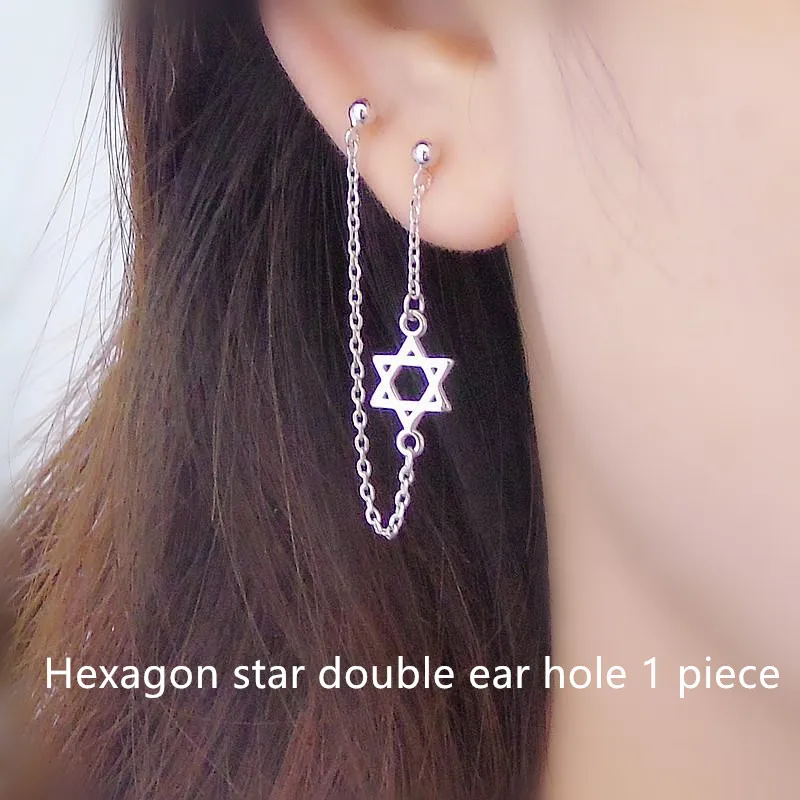 Hexagon 1 piece Новинка 925, серебряные круглые серьги-Цепочки, сережки из стерлингового серебра, серьги с двумя отверстиями для ушей - Окраска металла: Hexagon 1 piece
