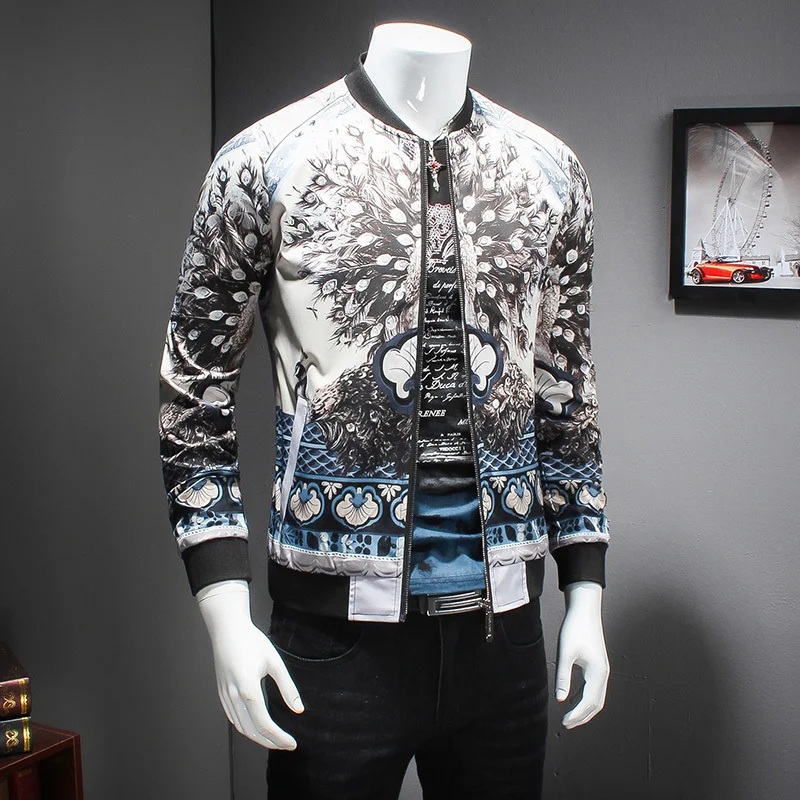Роскошный большой Peacoat принт весенняя куртка Дизайнерский Модный узор Мужская одежда Бизнес Повседневная Клубная одежда для мужчин Casaca Hombre 5xl