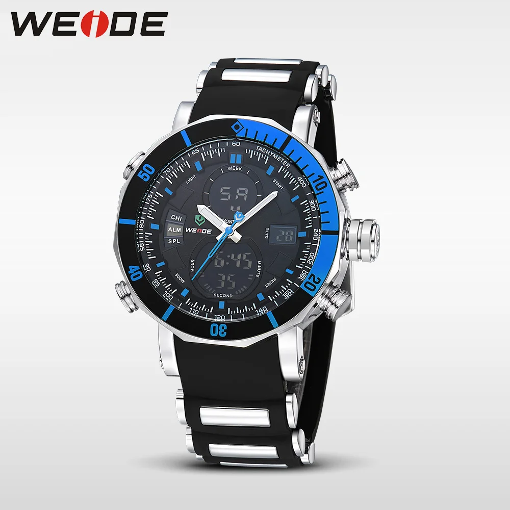 WEIDE Luxury Brand Мужчины Спортивные Часы Множественный Часовой пояс Подсветкой Синий