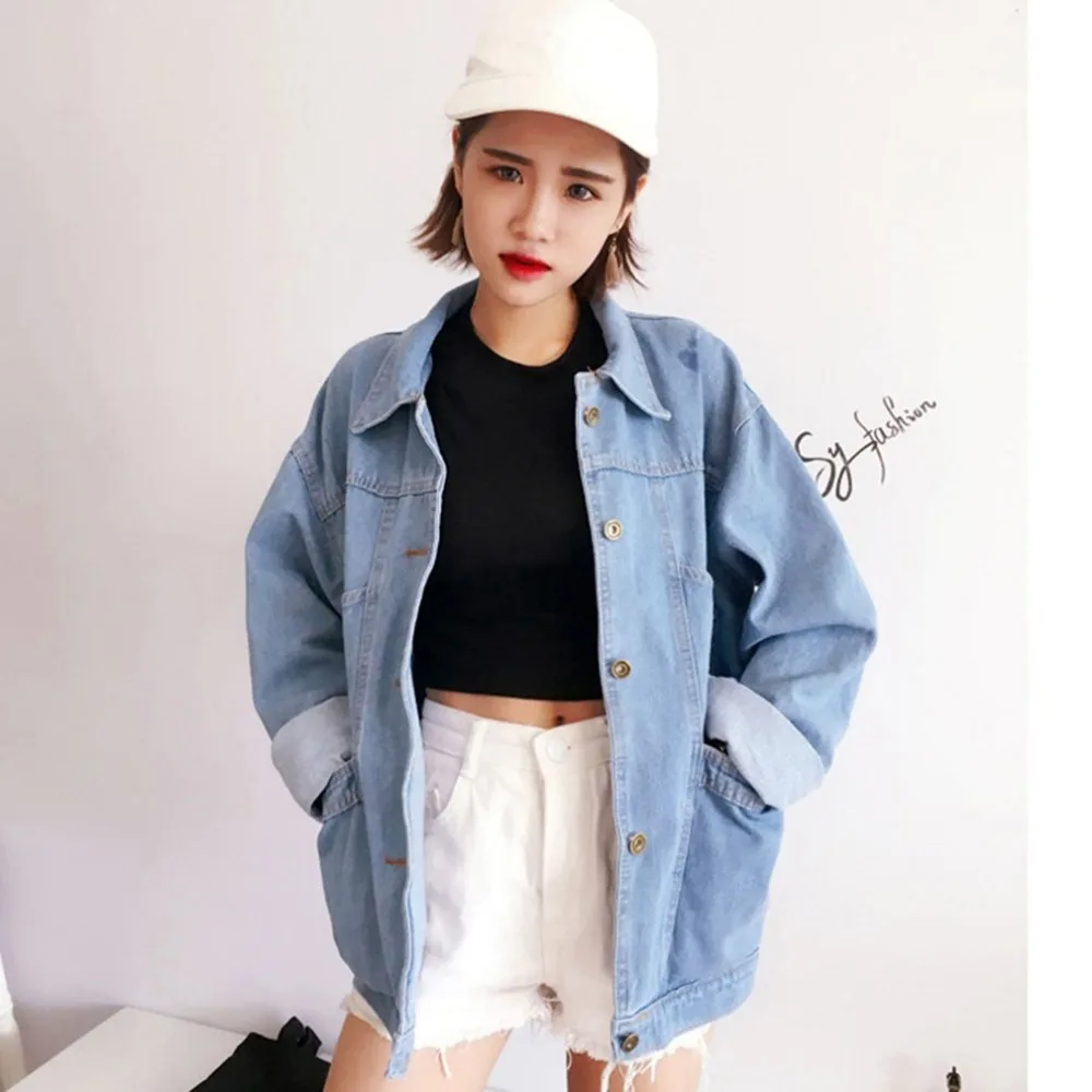 Корейский стиль женские классические джинсовая куртка свободного кроя Топы