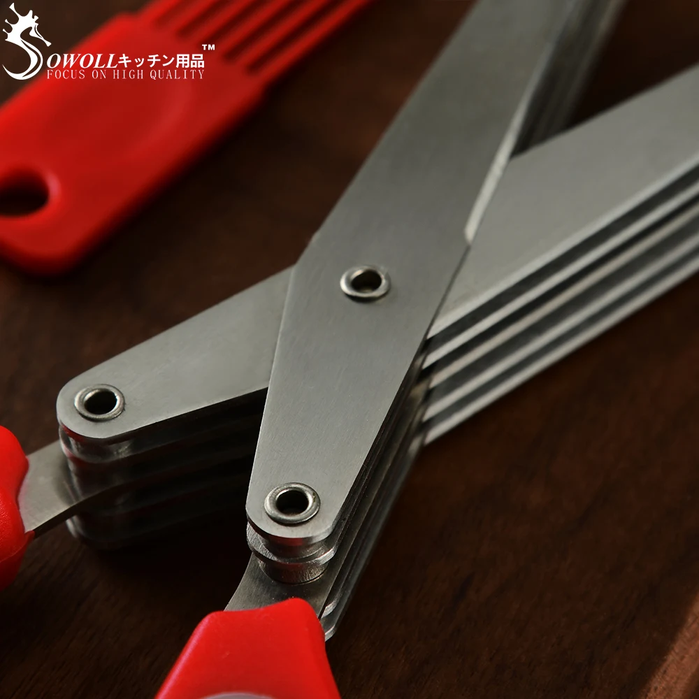 SOWOLL Multifunctional Kitchen Shredded Knives 5 Layers Blade Scallion Scissors Fruit Vegetable Cut Herb Spices Cooking Tools | Дом и сад