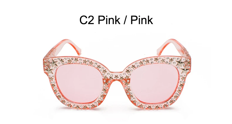 C2 Pink Женские квадратные модные солнцезащитные очки с кристаллами и камнями, высокое качество, чехол, розовые Брендовые вечерние солнцезащитные очки, черные дизайнерские солнцезащитные очки - Цвет линз: C2 Pink