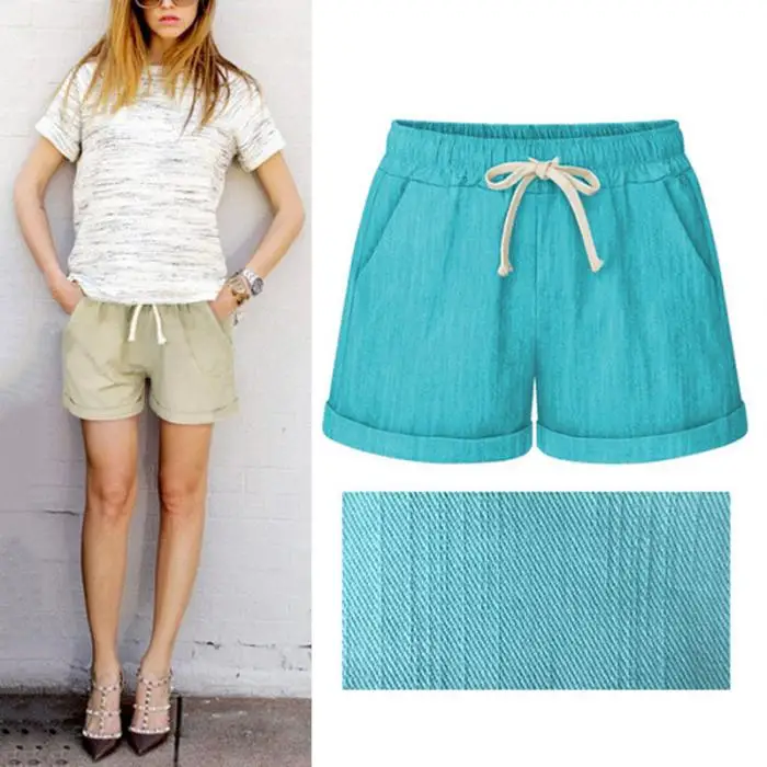 New Arrival Summer Women Wide Leg Shorts Cotton High Waist Drawstring Pockets Girl Casual Shorts Plus Size M-6XL