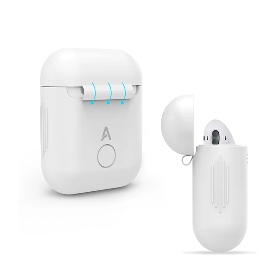 Чехол для Apple AirPods силиконовый синего цвета ударопрочный протектор + шнур ремня