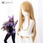 LOL KDA Ahri 80 см длинные коричневые желтые термостойкие волосы Косплей Костюм парик + Бесплатный парик