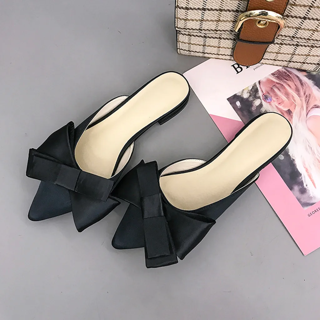 Г., лидер продаж, chaussures, женские тапочки женские, с острым носком, на плоской подошве, однотонная повседневная обувь с бантом zapatos de mujer@#35