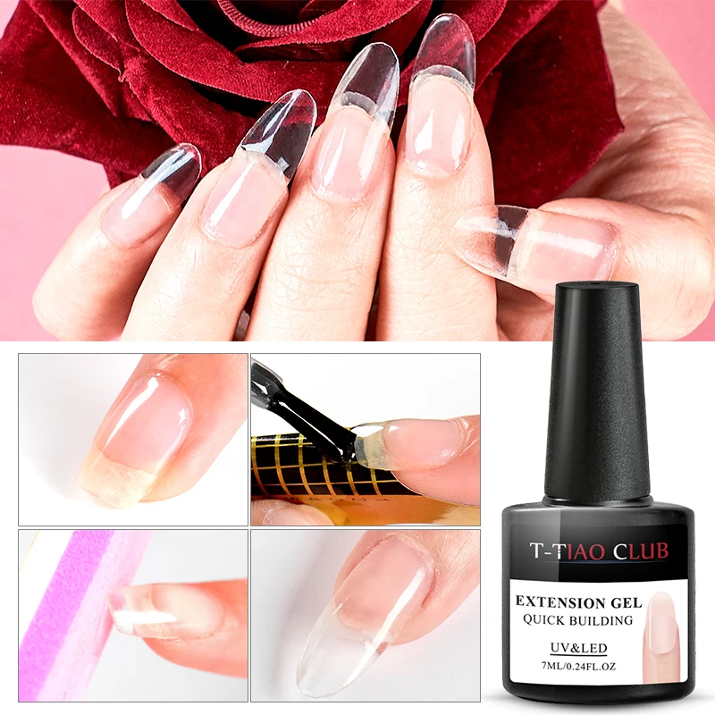

T-TIAO CLUB 7ml Quick Extension Building Nail Gel Polish Manicure Soak Off Nude Clear Pink White UV Nails Tips Art Lacquer
