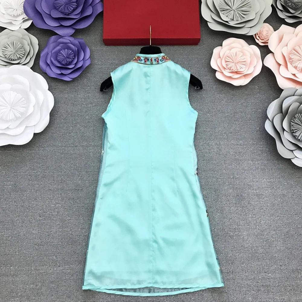 Китайский стиль без рукавов вышивка Cheongsam Современное женское платье