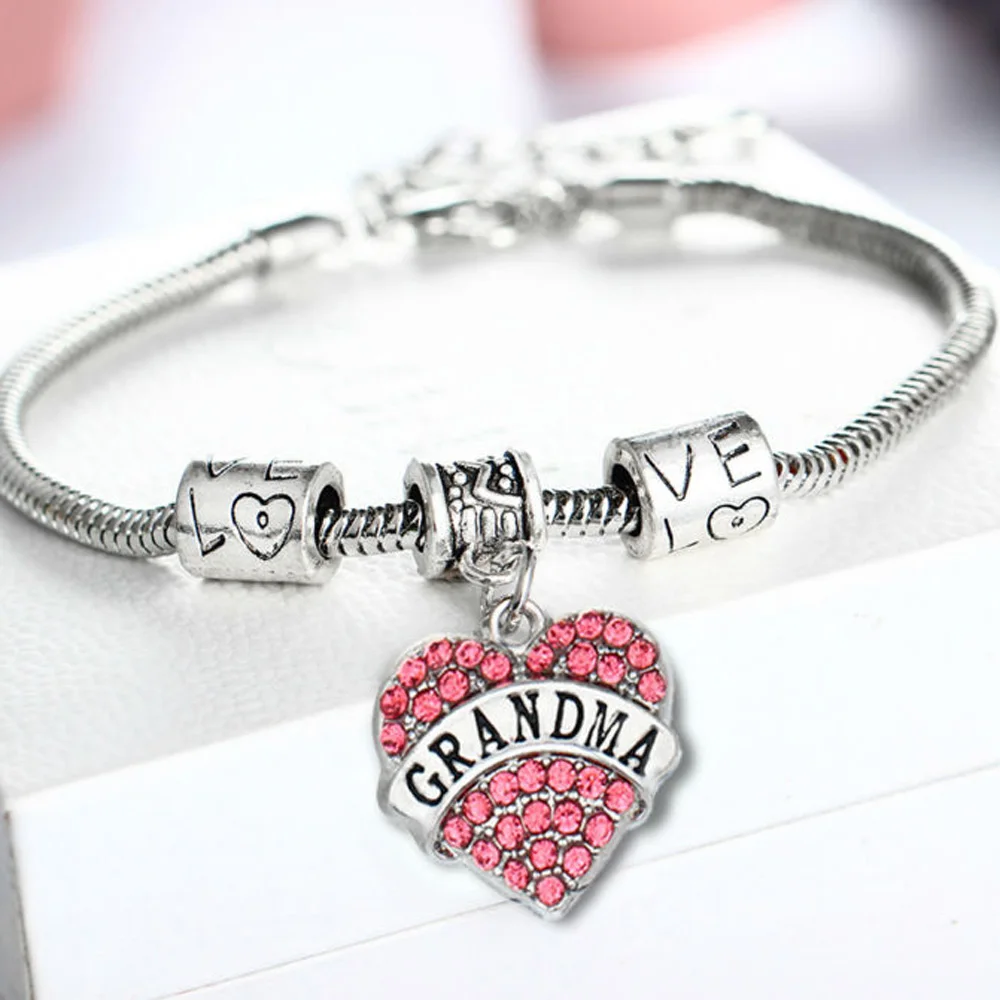 Розовый Любовь Сердца Бабушка Браслет Семьи Для Бабушки Подарки Женщины