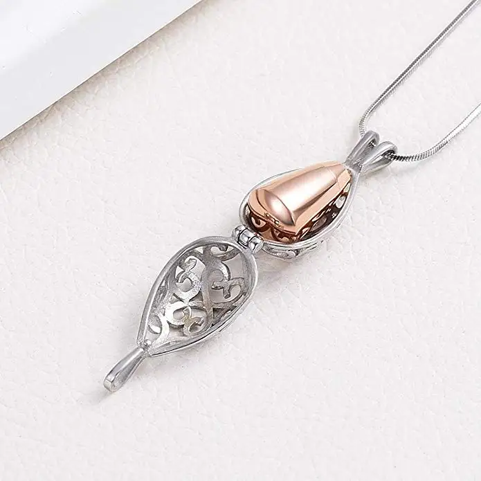 

JJ001 Hollow Teardrop Stainless Steel Memorial Locket Necklace With Gold Cremation Urn Jewelry For Ashes Of Loved Ones Keepsake